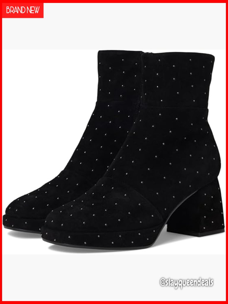 Black Suede Ankle Booties With Block Heel, Zip Closure